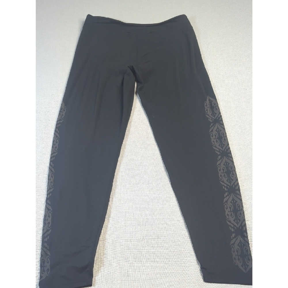 Snow Angel Black Leggings Size L Tribal Side Print Stretch Athletic - Picture 5 of 8